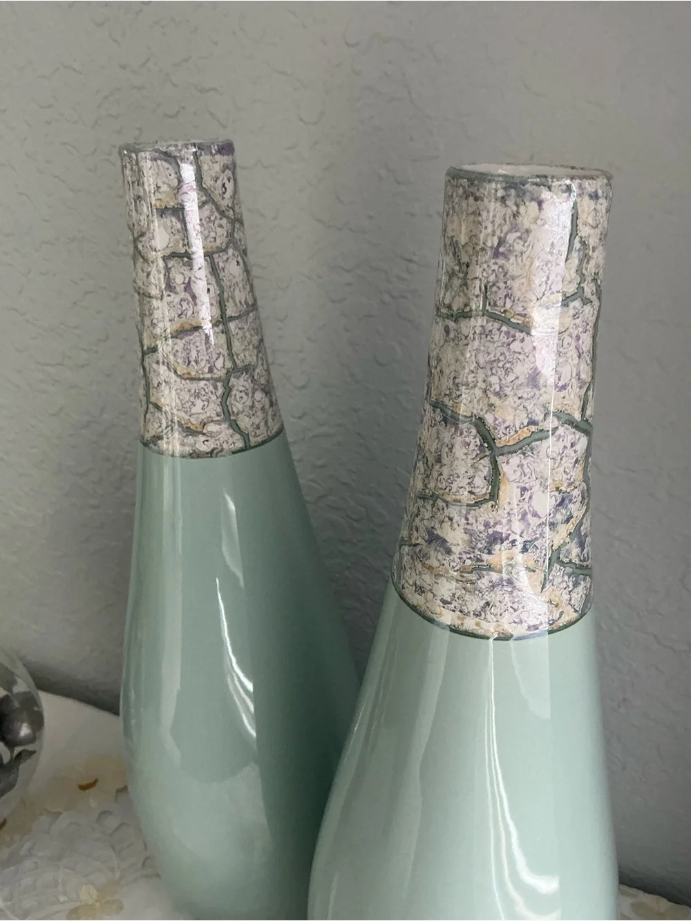 Mint Ceramic Decorative Vases with Textured Cream Neck
